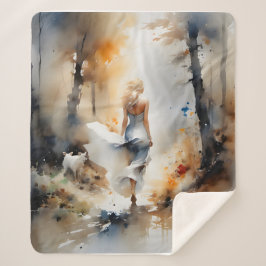 Dame, die durch einen Wald geht Sherpadecke