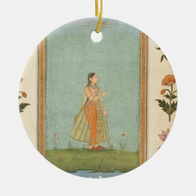 Dame, die eine Blume, einen Lilienteich Keramik Ornament (Vorne)