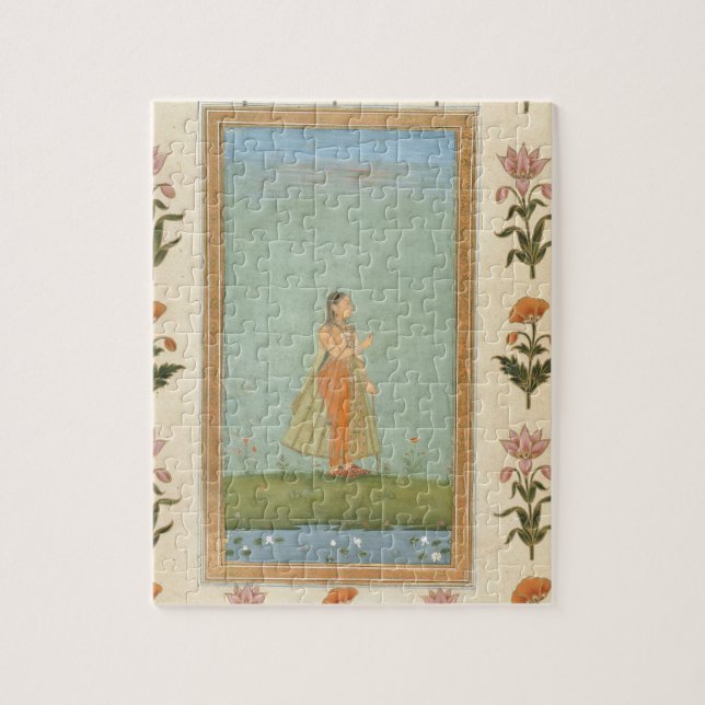 Dame, die eine Blume, einen Lilienteich Puzzle (Vertikal)