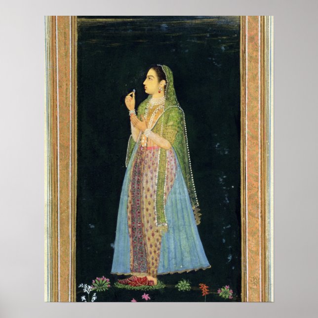 Dame, die eine Blüte hält, aus dem Small Clive Alb Poster (Vorne)