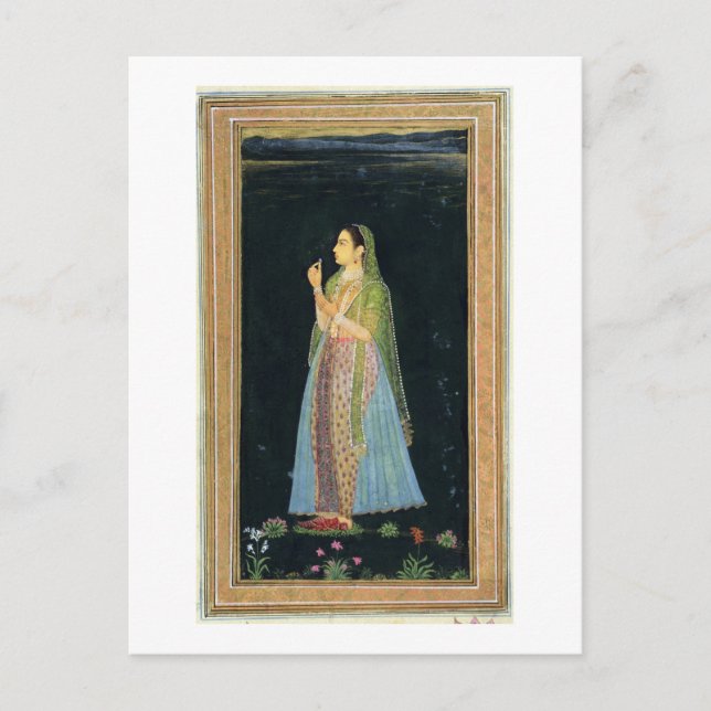 Dame, die eine Blüte hält, aus dem Small Clive Alb Postkarte (Vorderseite)