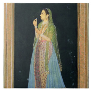 Dame, die eine Blüte, vom kleinen Clive Album hält Fliese