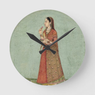 Dame, die eine Schüssel Rosen, vom kleinen Clive Runde Wanduhr