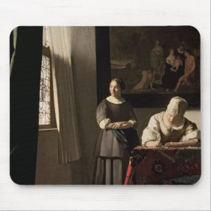 Dame, die einen Brief mit ihrem Mädchen, c.1670 Mousepad