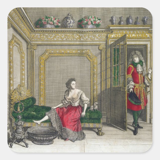 Dame, die sich für die Badewanne auszieht, veröffe Quadratischer Aufkleber (Vorderseite)