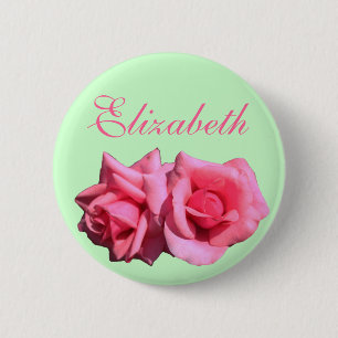 Dame doppelte heißrosa Rosenblumen Blumenname Pin Button