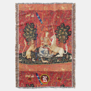 DAME, EINHORN Löwe, Fantasy Blumen, Tiere Monogram Decke