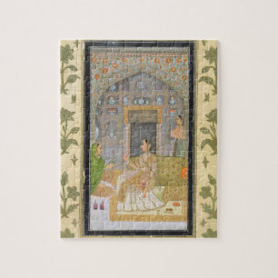 Dame gesetzt in einem Pavillon mit Begleitern, vom Puzzle