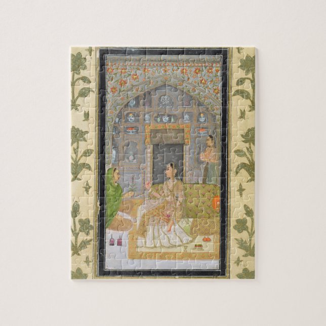 Dame gesetzt in einem Pavillon mit Begleitern, vom Puzzle (Vertikal)