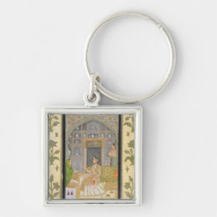 Dame gesetzt in einem Pavillon mit Begleitern, vom Schlüsselanhänger