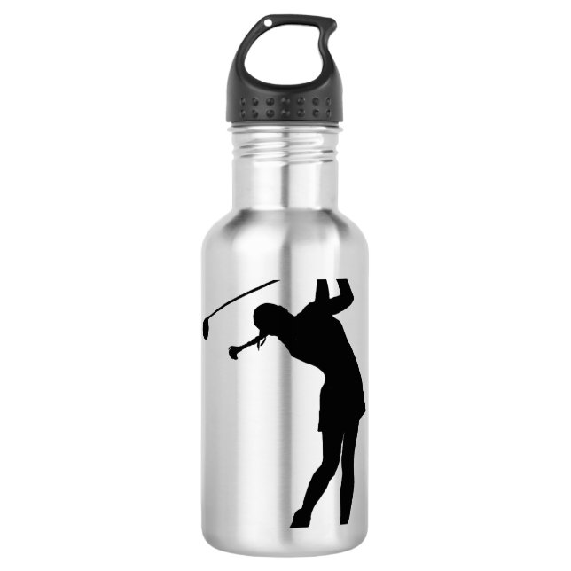 Dame Golfer Black Silhouette Trinkflasche (Vorderseite)