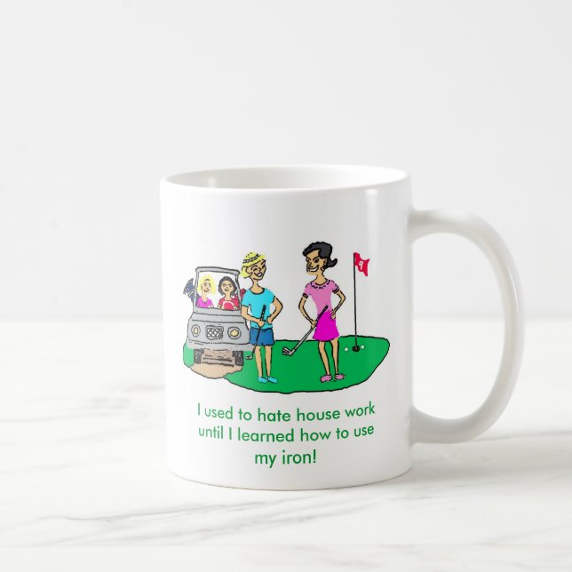Dame Golfer Cartoon Mug Kaffeetasse (Rechts)