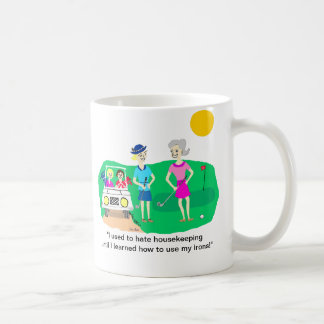 Dame Golfer Housekeeping Cartoon Mug Tasse