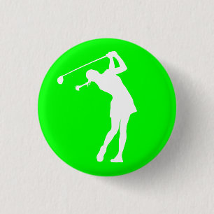 Dame Golfer Silhouette Button Green