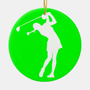 Dame Golfer Silhouette Ornament Green