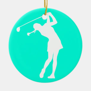 Dame Golfer Silhouette Ornament Turquoise