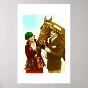 Dame, Herr und Pferd vintage Poster