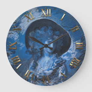 Dame in Blau Große Wanduhr