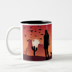 Dame in der Wüste Landschaft Tiere Natur Kunst Zweifarbige Tasse