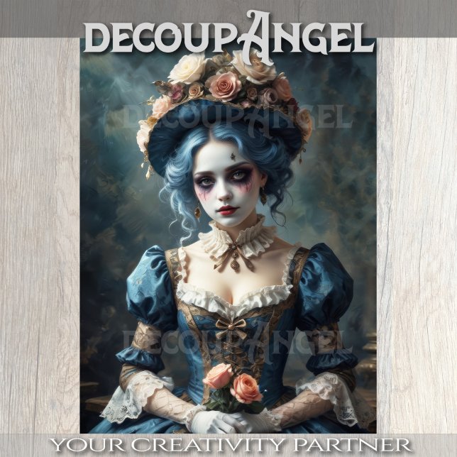 Dame in Kostüm mit Blume - Decoupage - Seidenpapier (Von Creator hochgeladen)