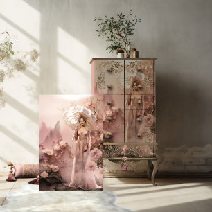 Dame in Rosa mit einem Sonnenschirm & Blumen Seidenpapier