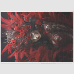 Dame in roter Feder und schwarzer Hintergrund Seidenpapier