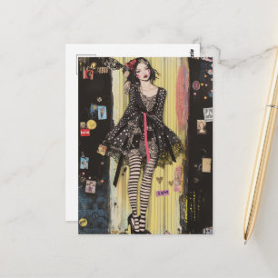 Dame in Schwarz-Weiß-Mode-Collage Postkarte