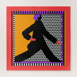 Dame in Schwarz Zickzack Rot schlendern Puzzle