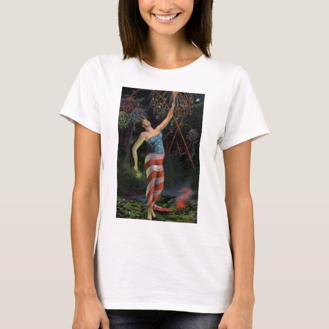 Dame Liberty In Flag T-Shirt (Vorderseite)