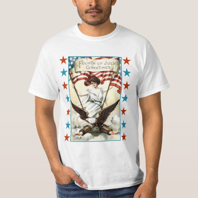 Dame Liberty mit Eagle und Stern-T-Shirt T-Shirt (Vorderseite)