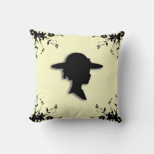 Dame mit Bildhut Vintage-Silhouette Kissen