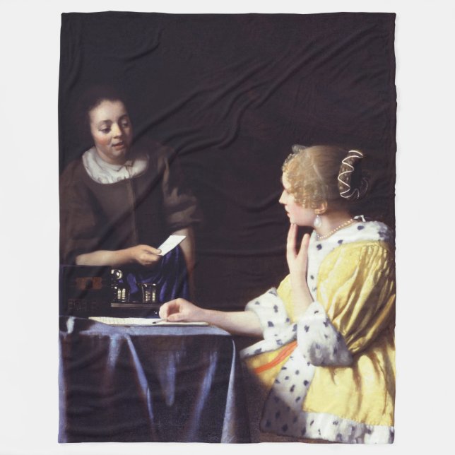 Dame mit der Magd, die Buchstaben durch Vermeer Fleecedecke (Vorderseite)