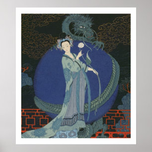 Dame mit Drache (farbige Litho) Poster