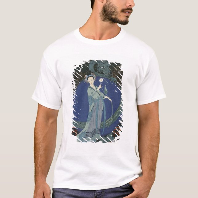 Dame mit einem Drachen (Farbelitho) T-Shirt (Vorderseite)