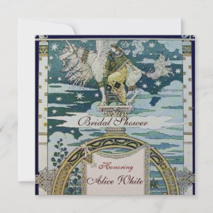 DAME MIT EINHORN BRIDAL SHOWER PARTY Blau Weiß Einladung