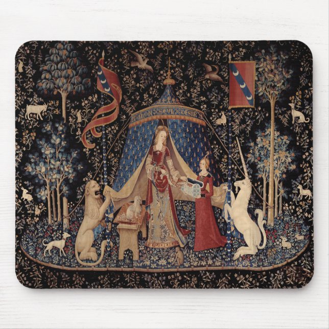 Dame mit Einhorn-Mauspad - Mittelalterliches Einho Mousepad (Vorne)