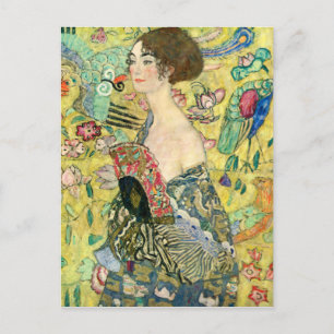 Dame mit Fächer - Gustav Klimt Postkarte