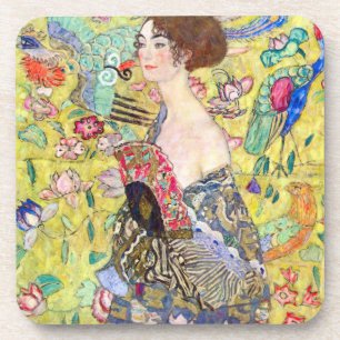 Dame mit Fächer von Gustav Klimt, Vintage Japonism Getränkeuntersetzer