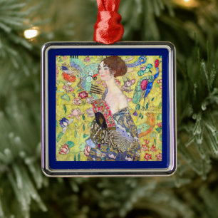Dame mit Fächer von Gustav Klimt, Vintage Japonism Silbernes Ornament