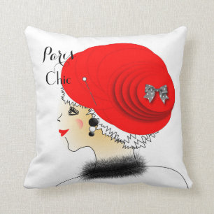 Dame mit großer Hut Paris Modeillustration Kissen