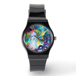 DAME MIT MASKE / Venezianischer Maskenball,schwarz Armbanduhr