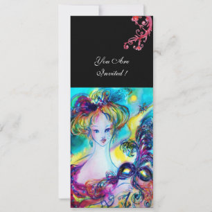 DAME MIT MASKE / Venezianischer Maskenball,schwarz Einladung