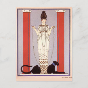 Dame mit Panther im Vintage Art Deco Stil Postkarte