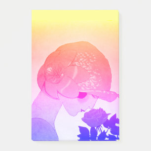 DAME MIT ROSE Pink Blau Gelb Schönheit Mode Post-it Klebezettel