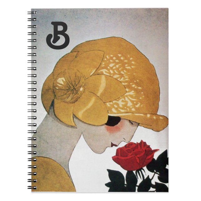 DAME MIT ROTEM ROSEN-MONOGRAMM NOTIZBLOCK (Vorderseite)