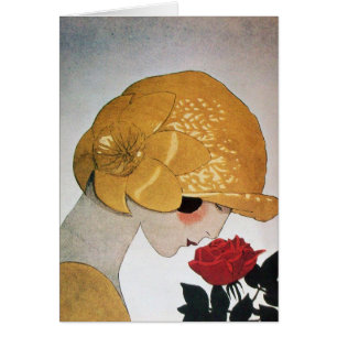 DAME MIT ROTER ROSE