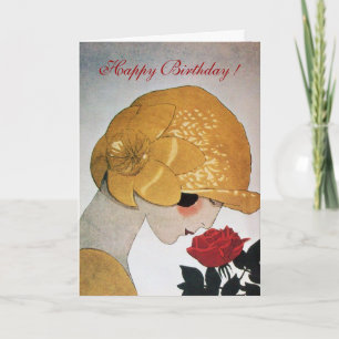 DAME MIT ROTER ROSE Alles Gute zum Geburtstag Karte