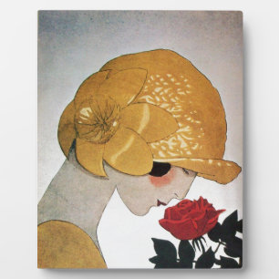 DAME MIT ROTER ROSE FOTOPLATTE
