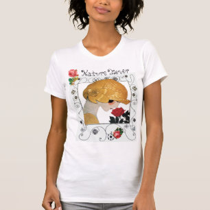 DAME MIT ROTER ROSE, GEOMETRISCHE SCHWÜNGE NATUREL T-Shirt