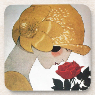 DAME MIT ROTER ROSE GETRÄNKEUNTERSETZER